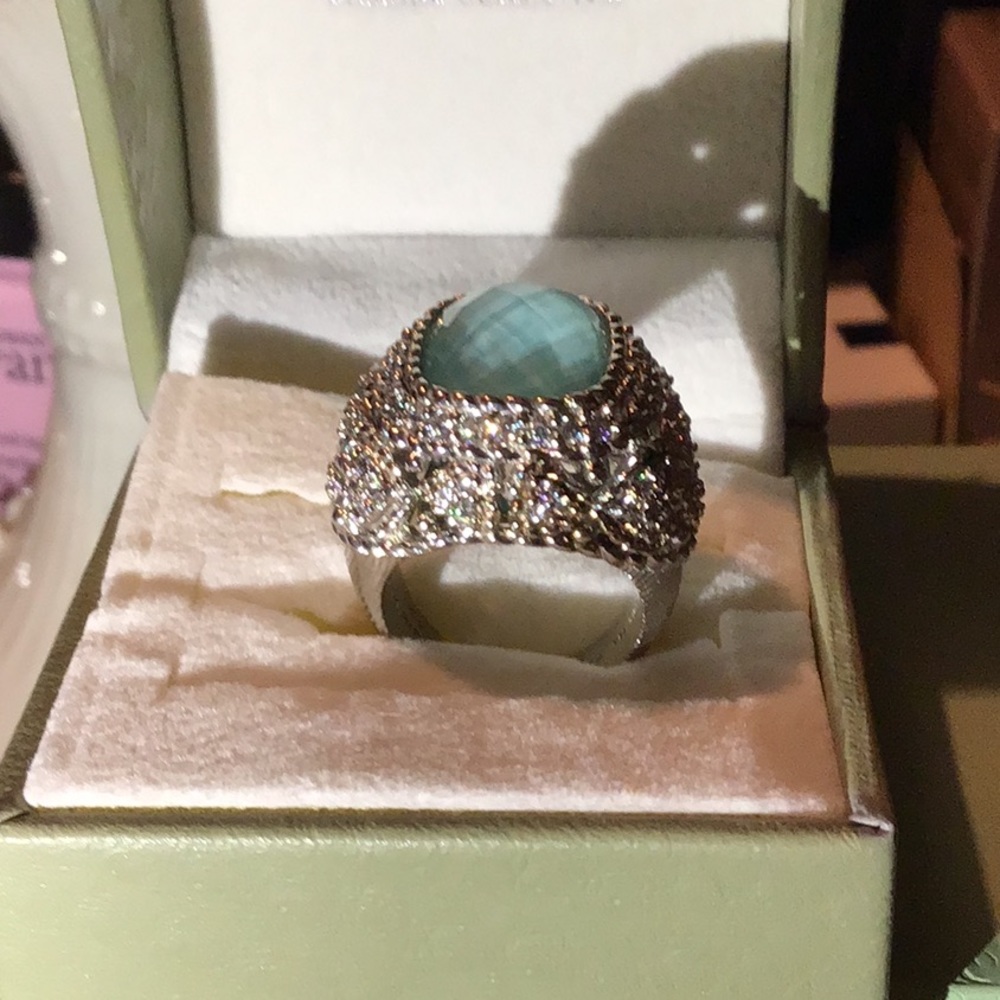JUDITH RIPKA TURQUOISE DOUBLET & DIAMONIQUE RING - Picture 5 of 10